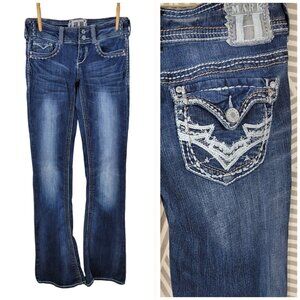 TRADEMARK H Dark Wash Jeans Embroidered Pockets Size 5/6 30" Slim Flare Women's